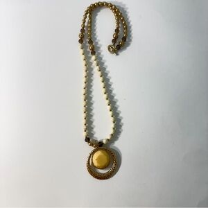 Premier Jewelry Gold and Cream Beaded‎ Statement Necklace Removable Pendant